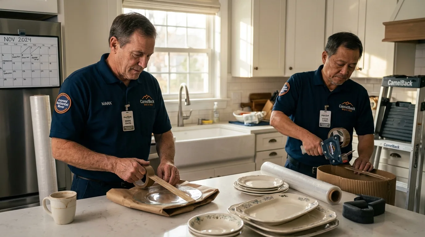 Professional crew packing kitchen dishware in Crisfield, MD